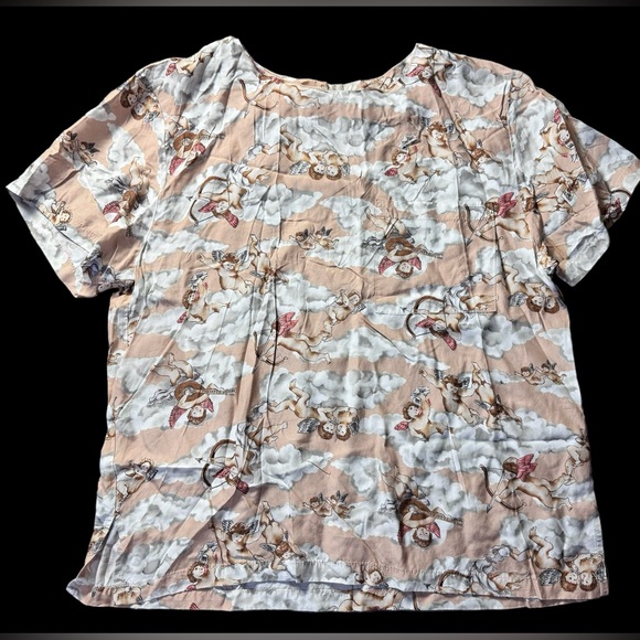 Vintage Short Sleeve Blouse Size Medium Lee Sands Cupid Valentines Day,cherubs - Picture 1 of 8